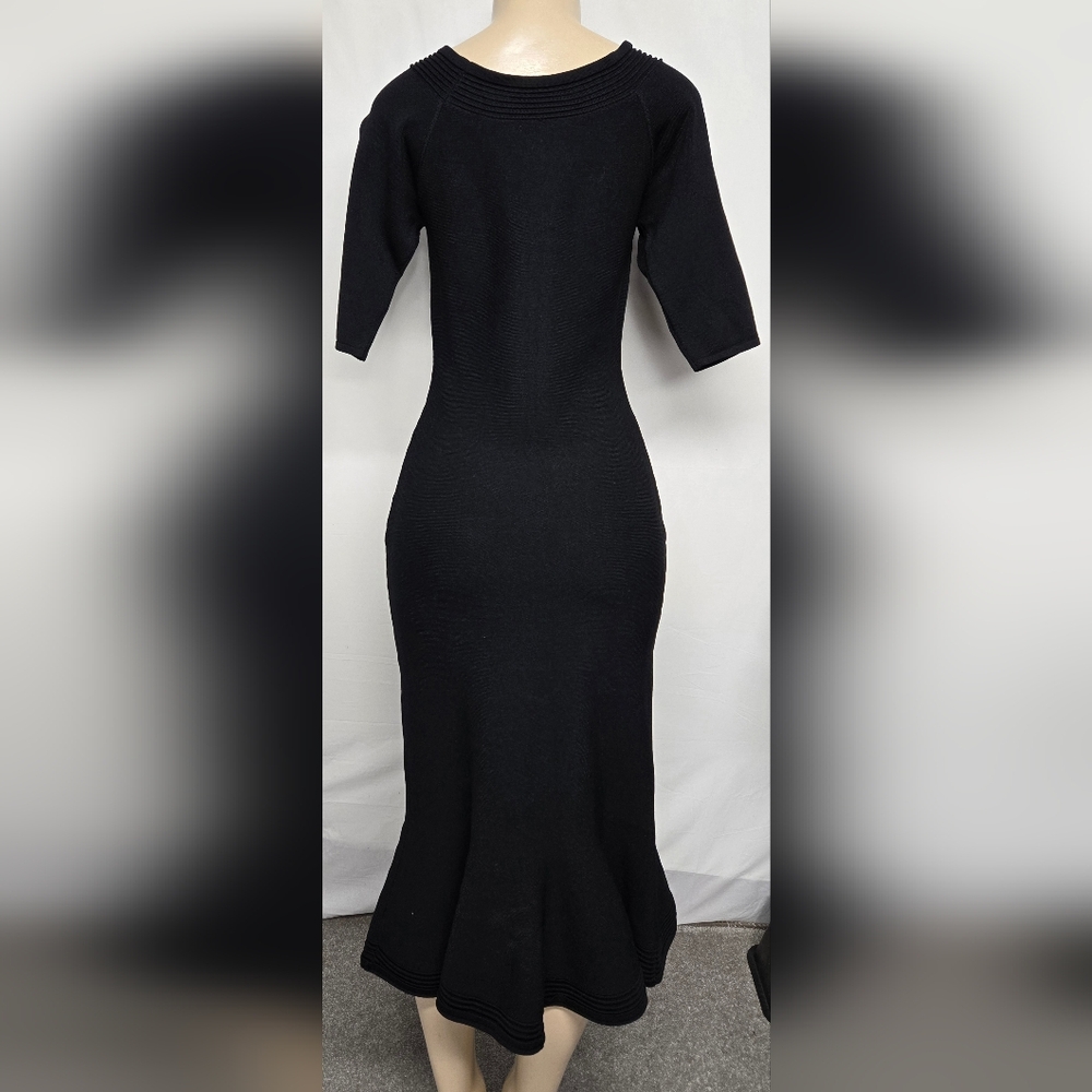 Eva Mendes New York & Co M Black Bodycon Fitted Dress Stretch Knit Short Sleeve - Picture 3 of 6